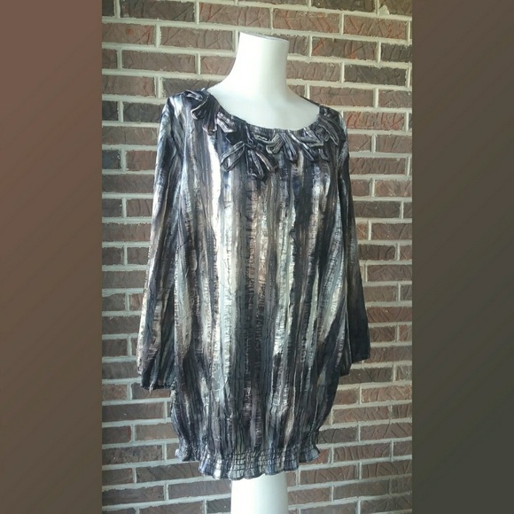 Chicos Metalic Shimmer Stripe Brown and Gold Top - Picture 1 of 6